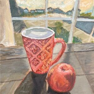 Elegant Pink Mug and Apple Canvas Art